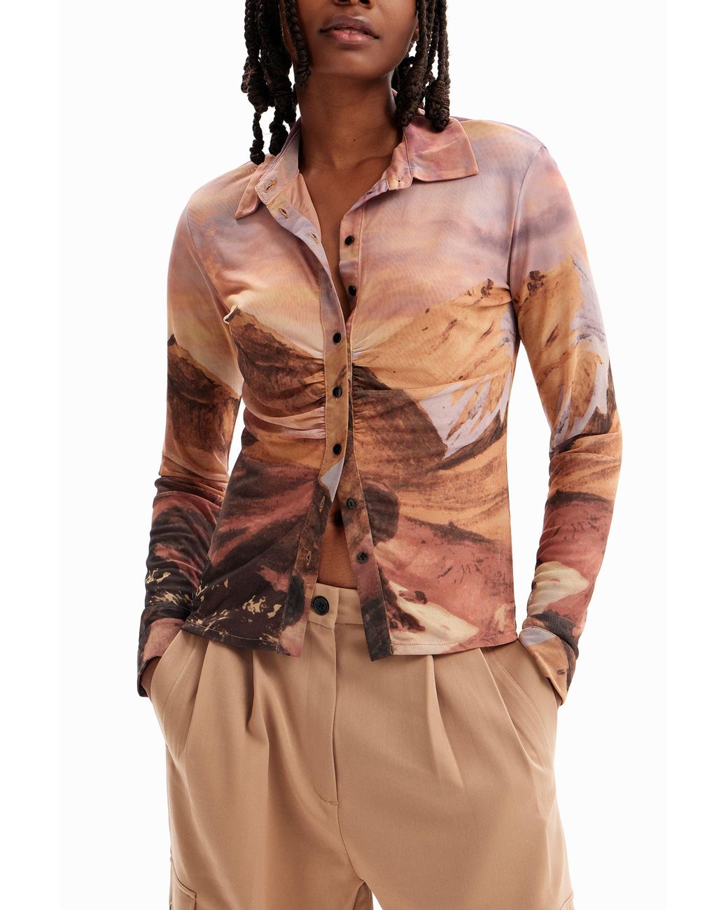 Desigual Multicolor Gathered Tulle Landscape T-Shirt, Polyester