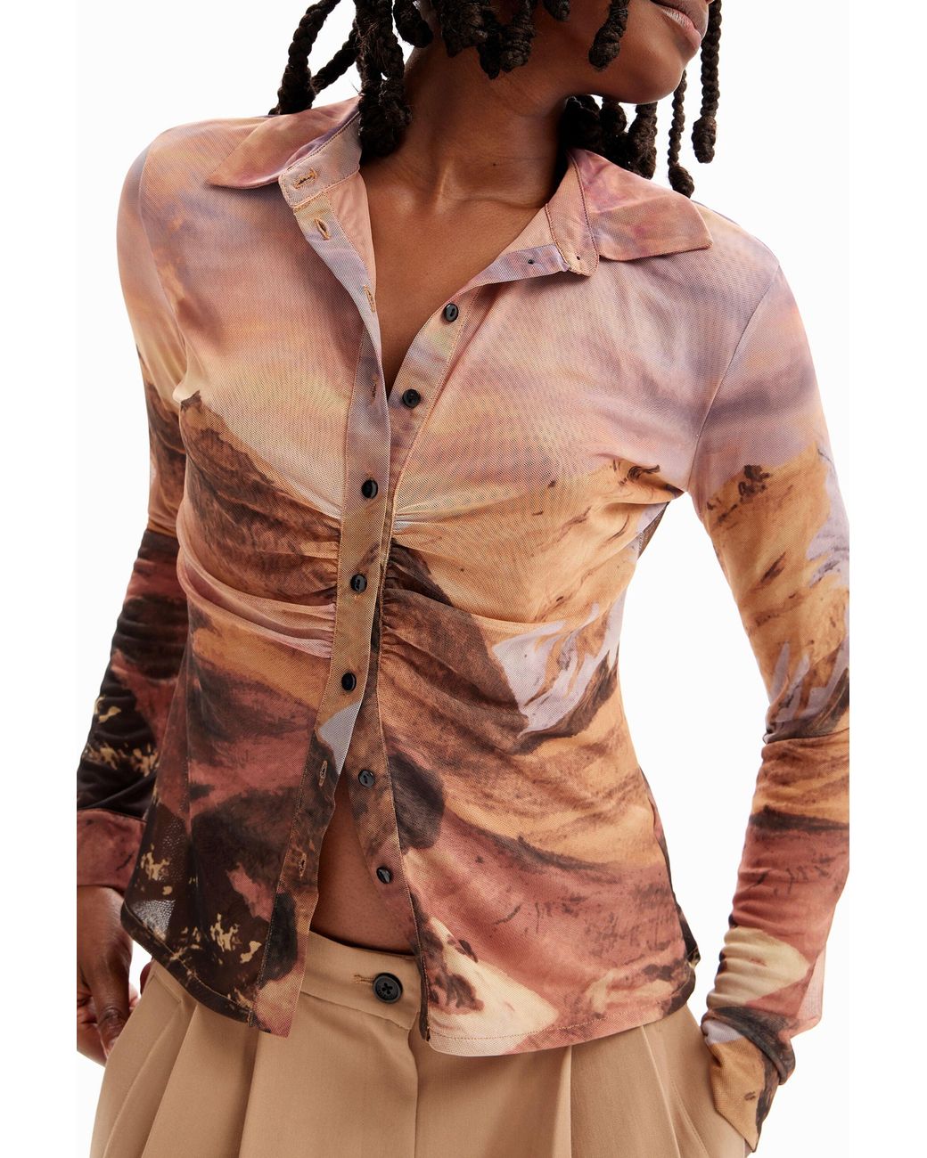 Desigual Multicolor Gathered Tulle Landscape T-Shirt, Polyester