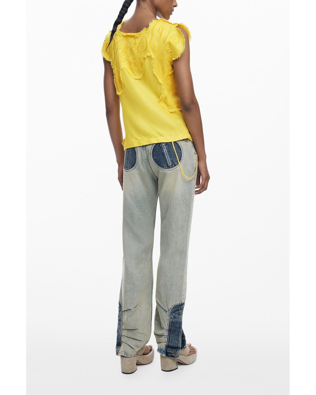 Desigual Yellow Embroidered Blouse, Viscose