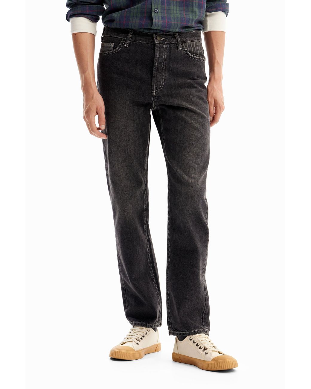 Desigual Black Straight Jeans, Cotton for men