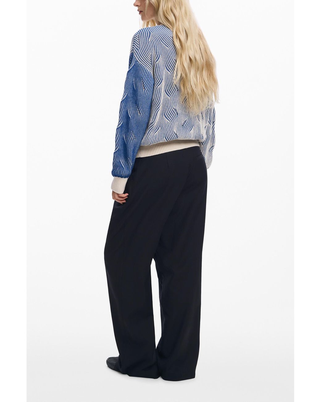 Desigual Blue Two-Tone Knit Cardigan, Cotton