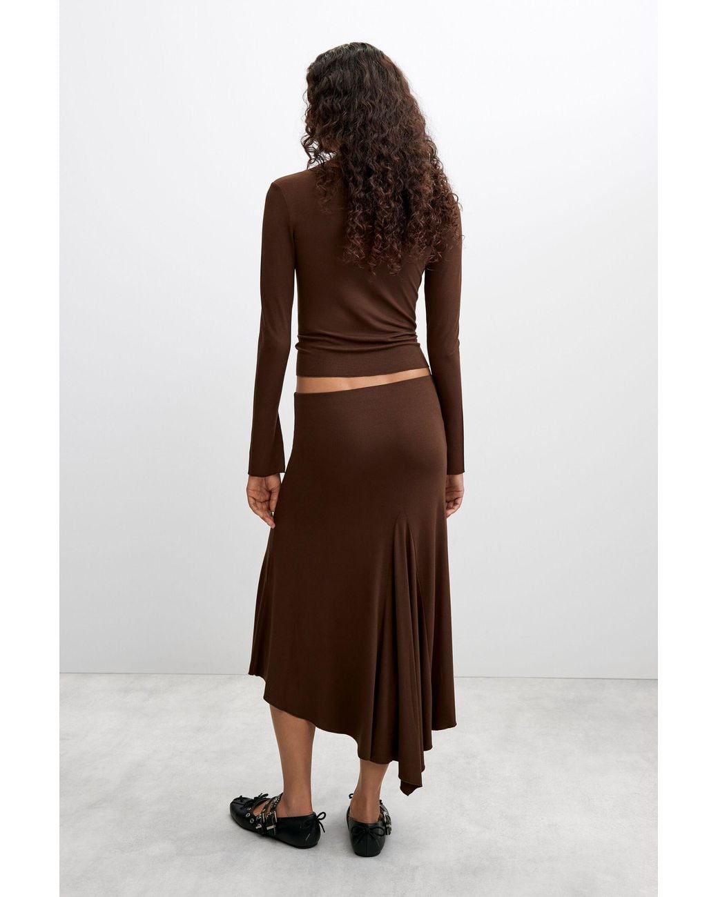 Desigual Brown Flocked Midi Skirt, Viscose