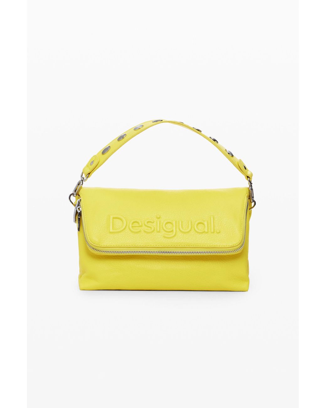 Desigual Yellow Faux Leather Effect Bag With Logo, Polyurethane