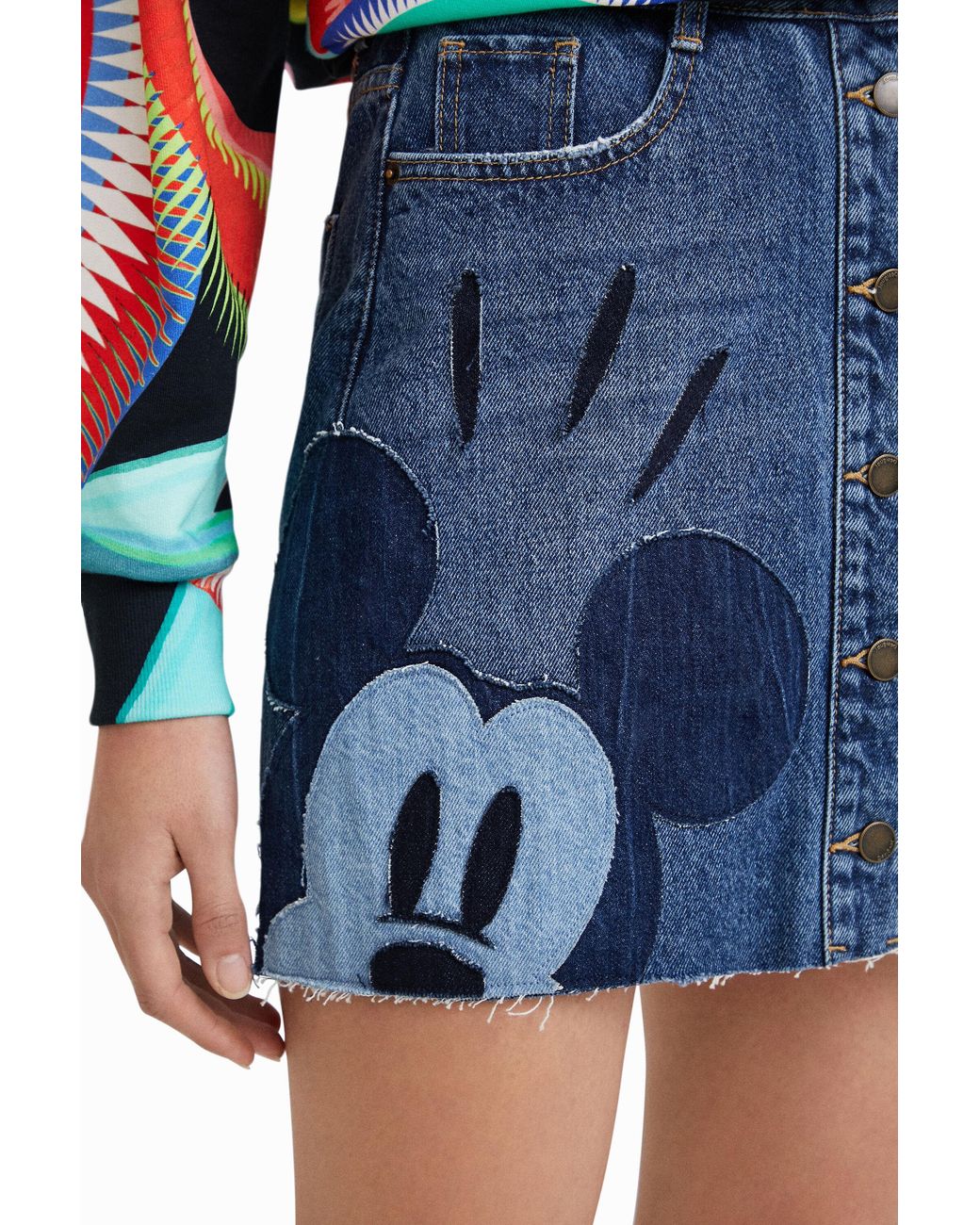 Desigual Blue Mickey Mouse Patchwork Miniskirt, Cotton