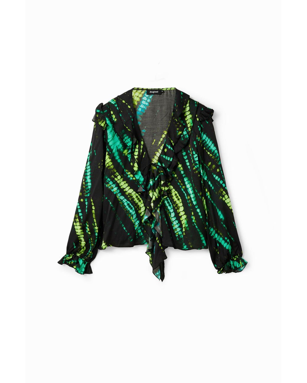 Desigual Green Tie-Dye Ruffle Blouse, Viscose