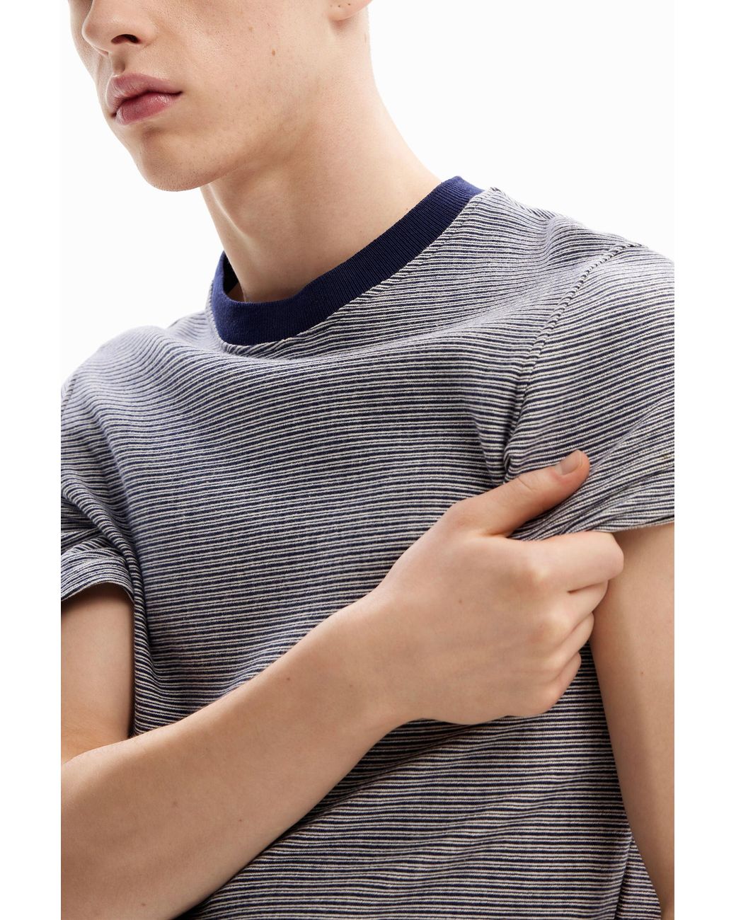 Desigual Gray Striped T-Shirt With Details for men