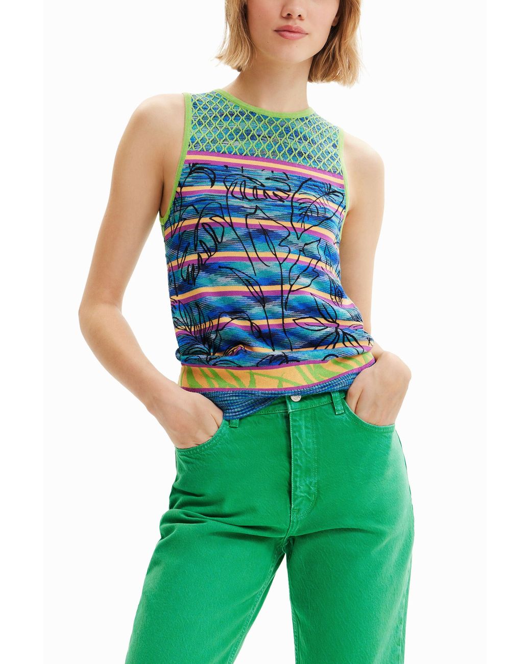 Desigual Blue Knit Striped T-Shirt