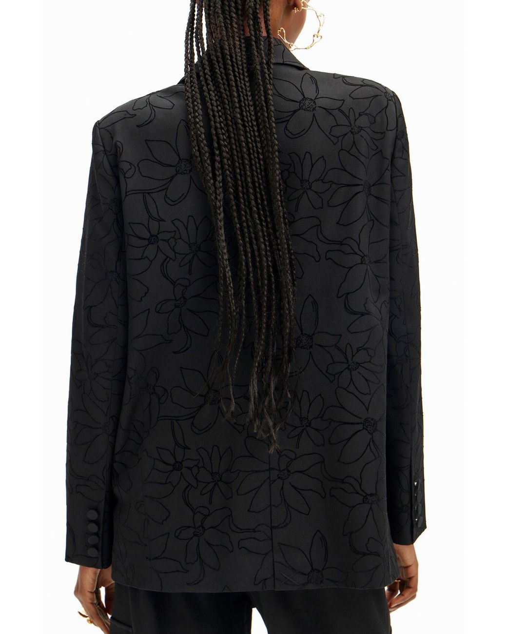 Desigual Black Blazer With Die-Cut Flower Silhouette