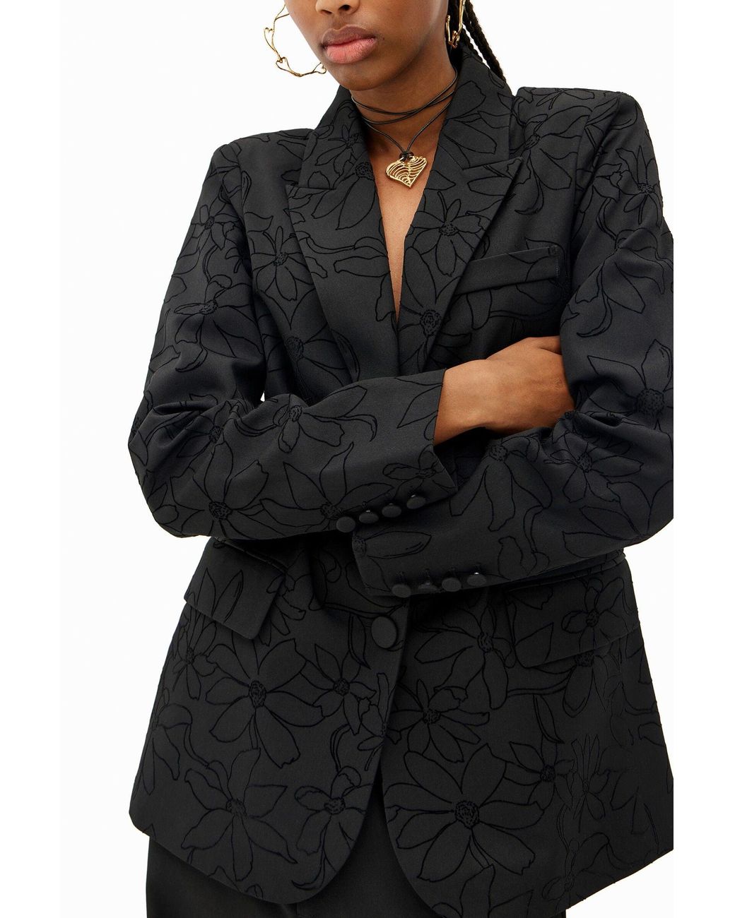 Desigual Black Blazer With Die-Cut Flower Silhouette