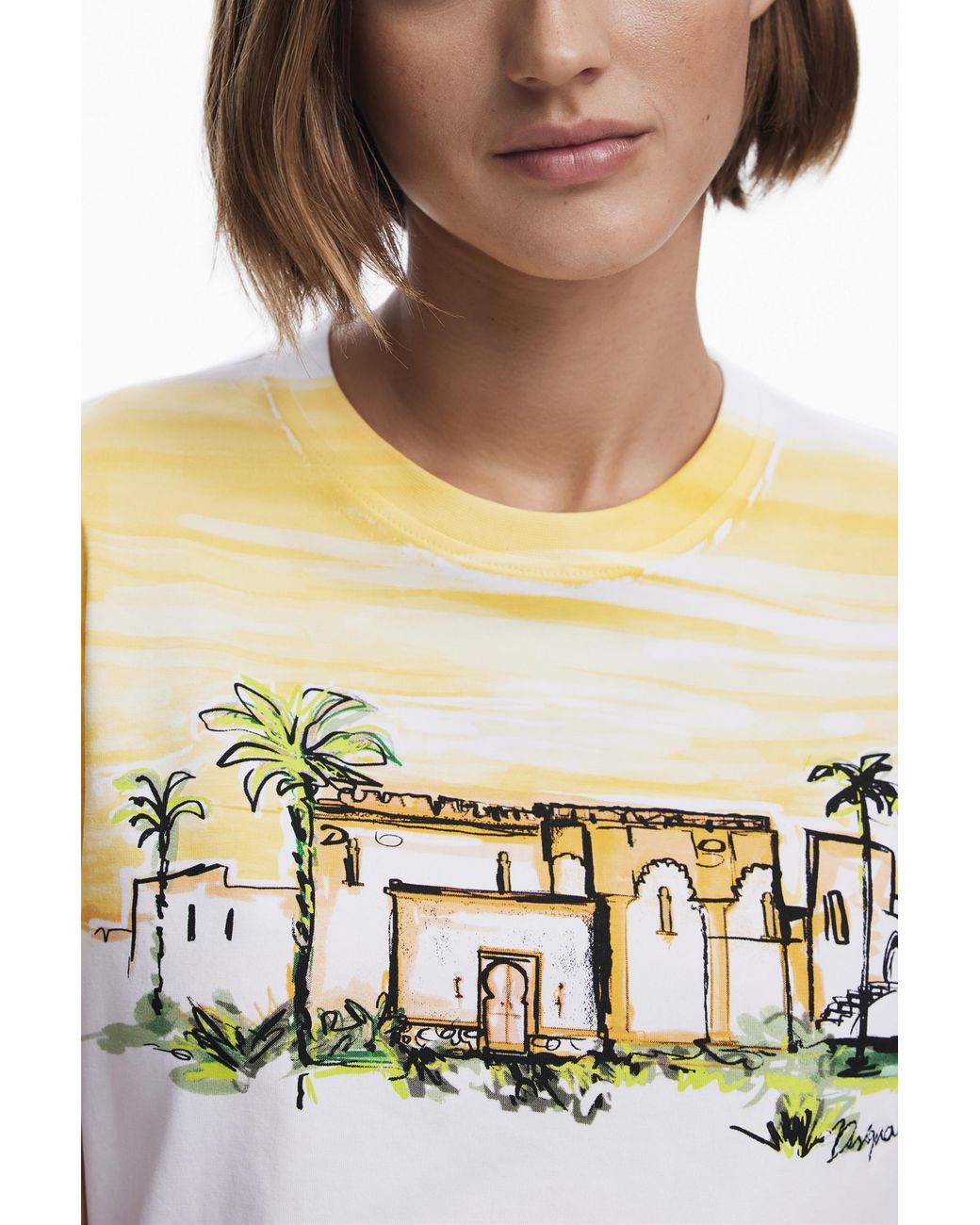 Desigual White Short-Sleeve Palm Tree T-Shirt, Cotton
