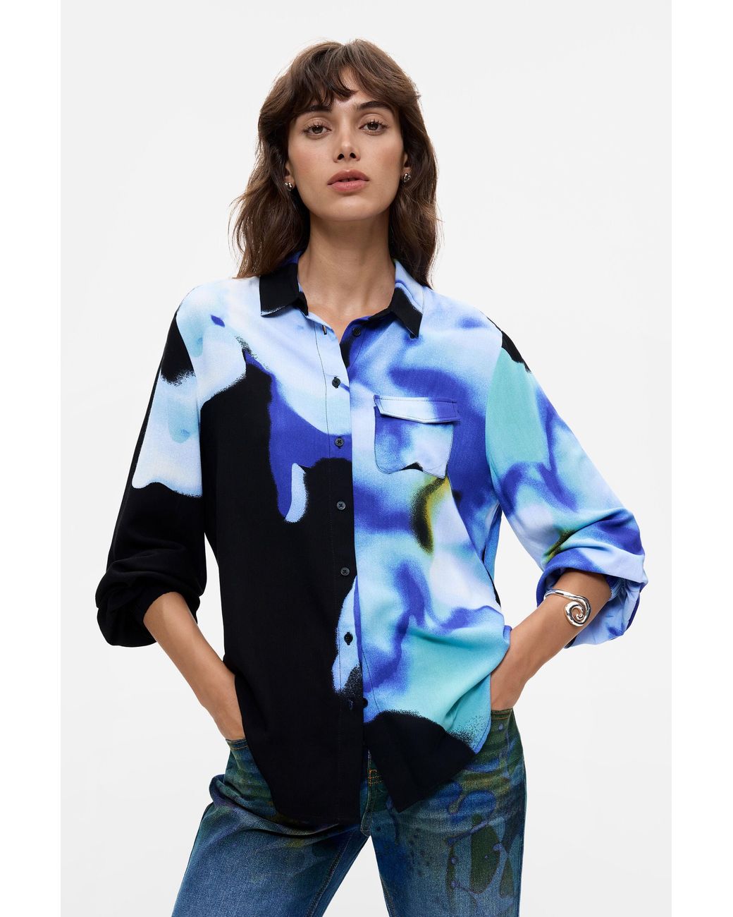Desigual Blue Lacroix Patterned Shirt, Viscose