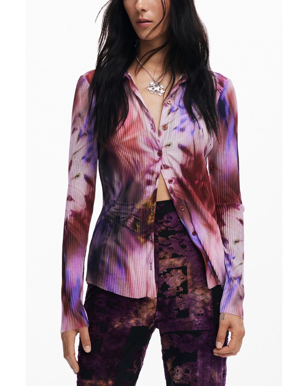 Desigual Red Tie-Dye Print Shirt, Polyester