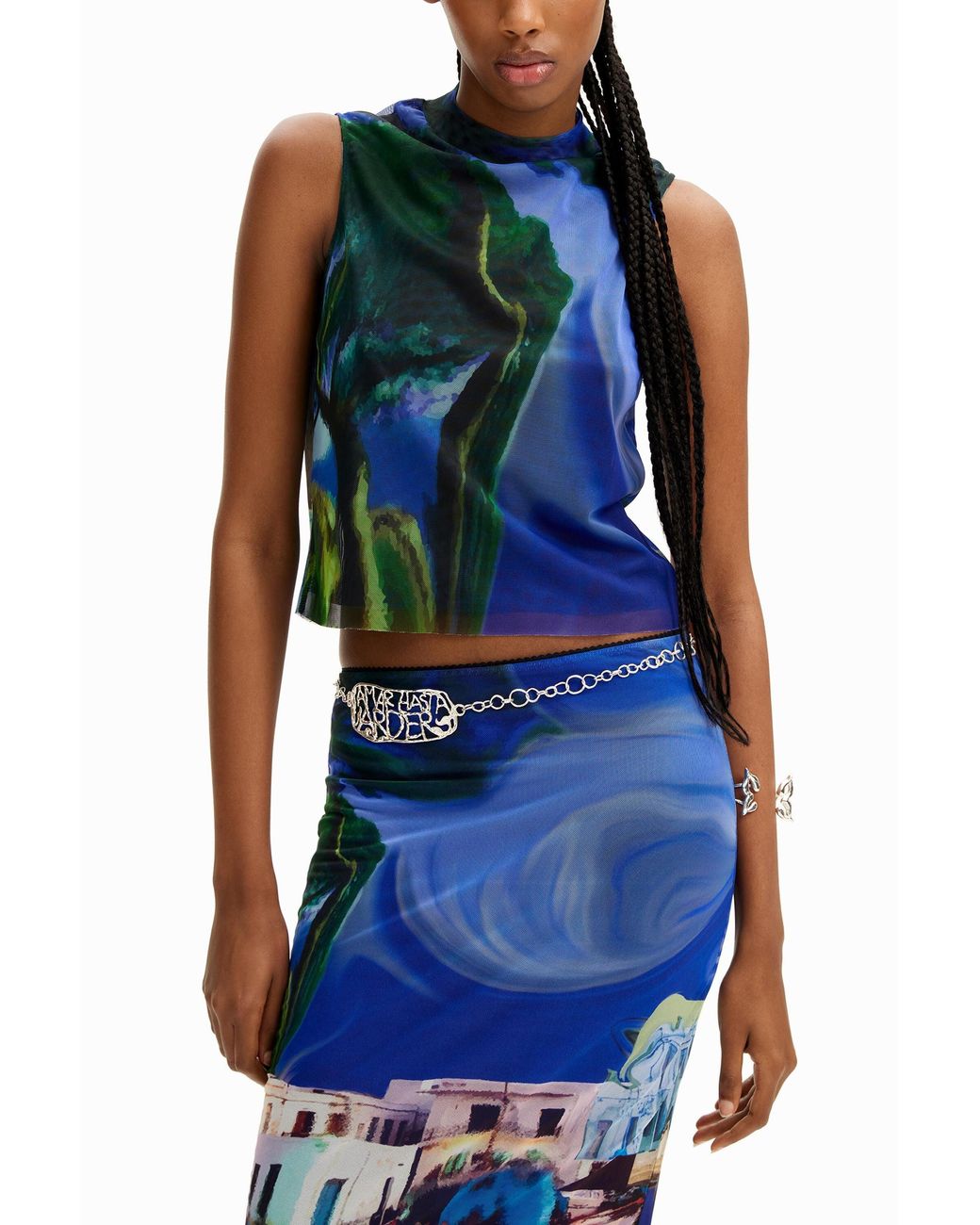 Desigual Blue M. Christian Lacroix Tulle Landscape T-Shirt, Polyester