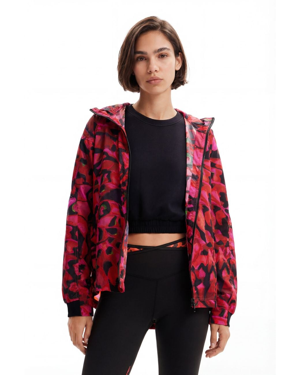 Desigual Red Short Butterfly Sport Jacket, Polyamide