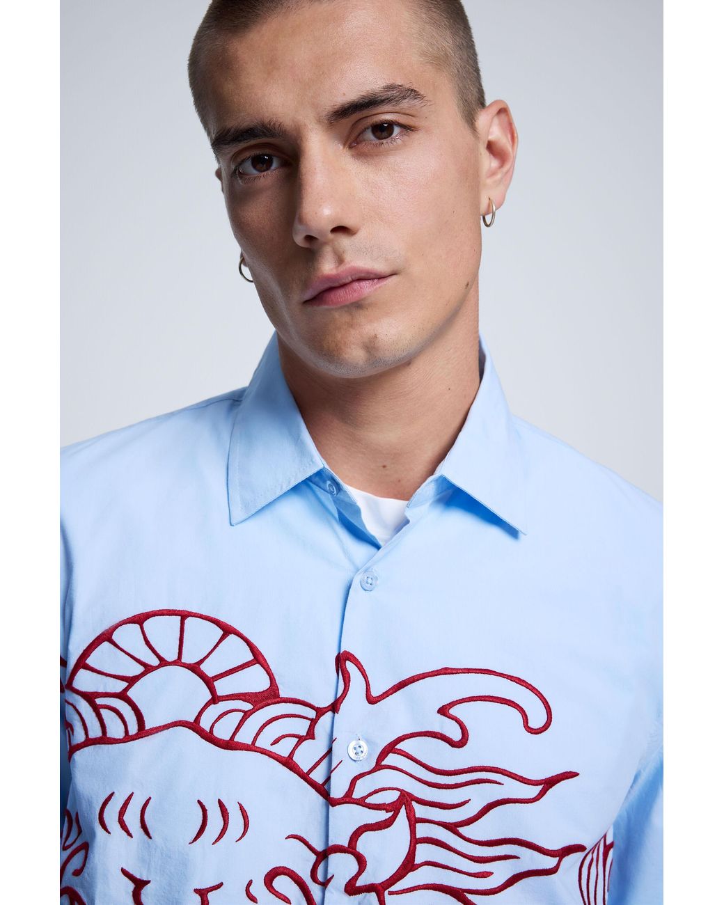 Desigual Blue Embroidered Dragon Shirt, Cotton for men