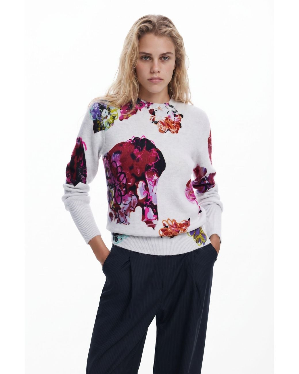 Desigual Blue Floral Sweater M. Christian Lacroix