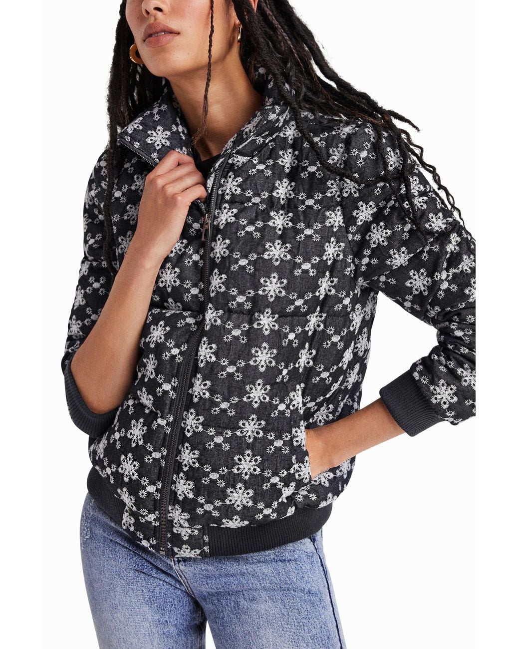 Desigual Black Lace Quilted Jacket
