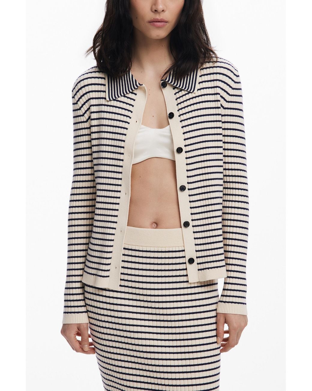 Desigual Blue Striped Knit Midi Skirt