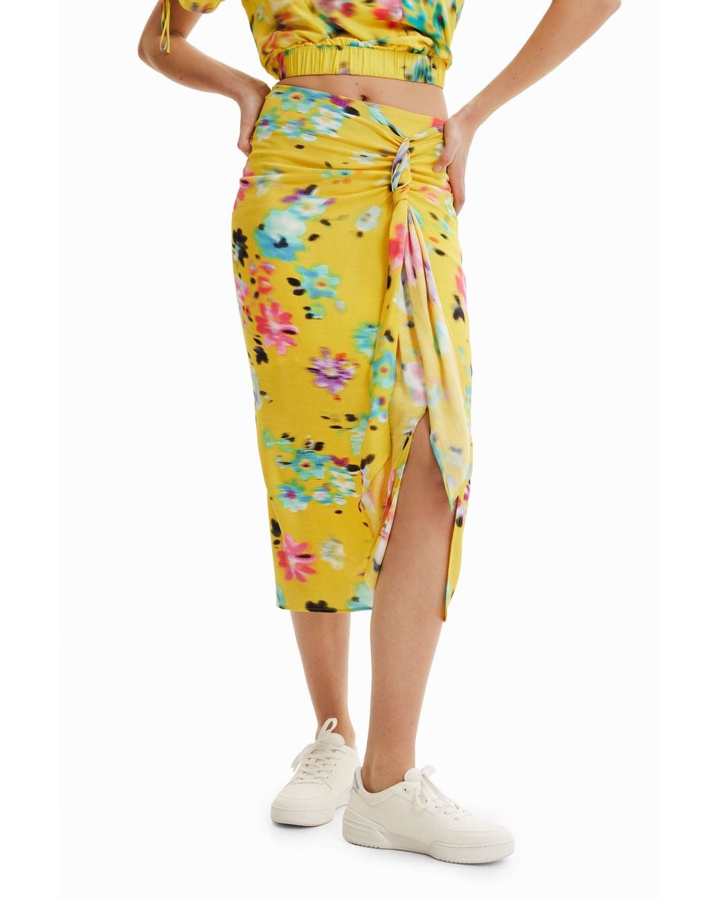 Desigual Yellow Handkerchief Slit Midi Skirt, Viscose