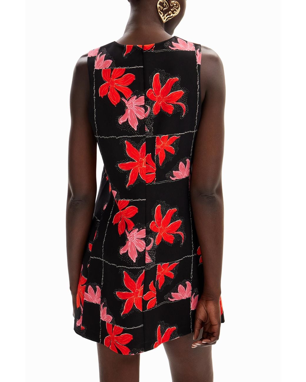 Desigual Red Floral Mini Pinafore Dress