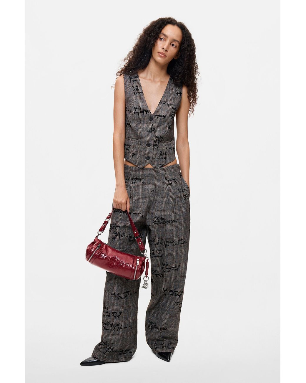 Desigual Black Checkered Vest With Lettering
