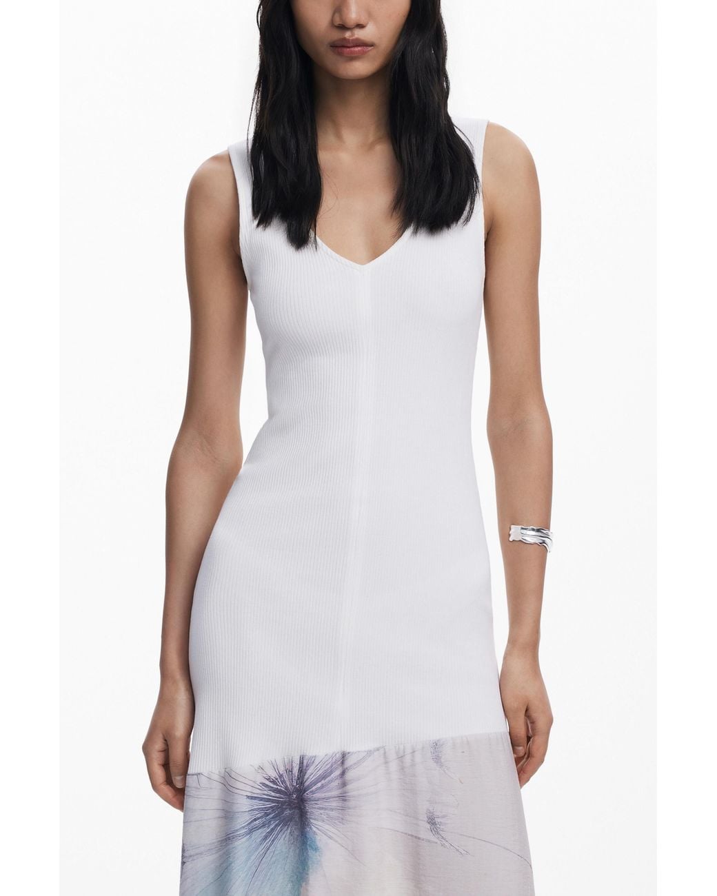 Desigual White V-Neck Combined Dress
