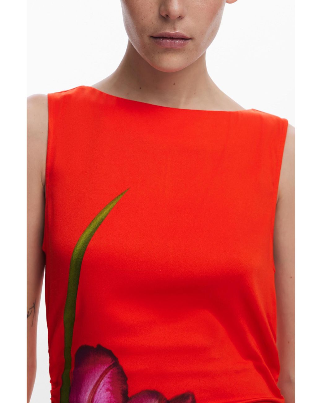 Desigual Red Orchid Asymmetrical Dress, Viscose