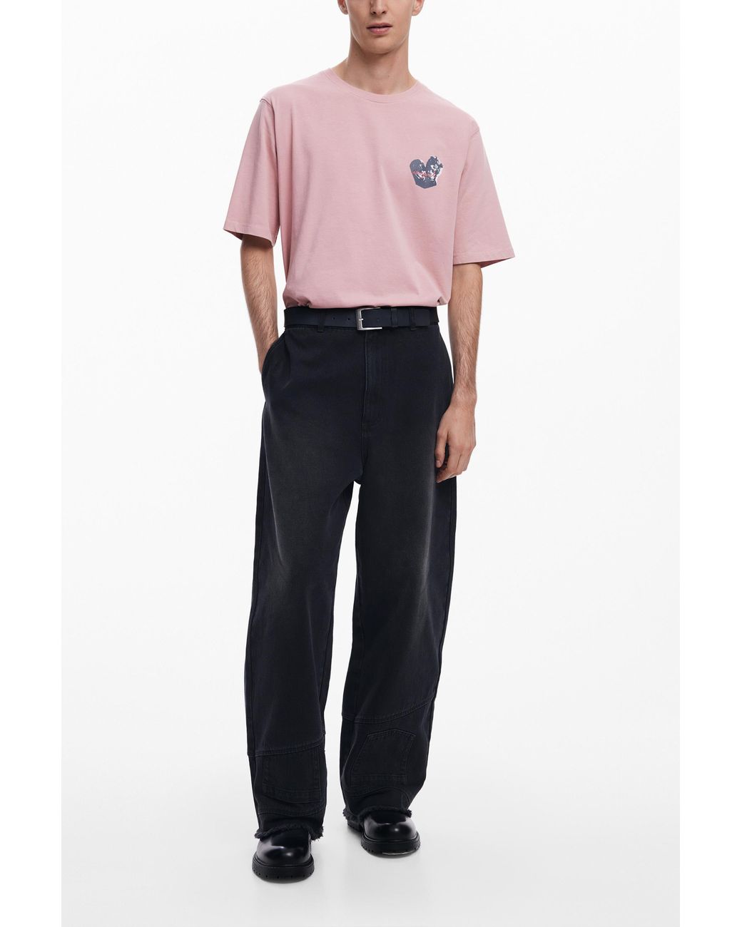 Desigual Pink Lithograph Roses T-Shirt, Cotton for men