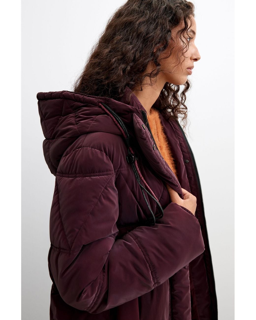 Desigual Red Long Padded Coat, Polyurethane