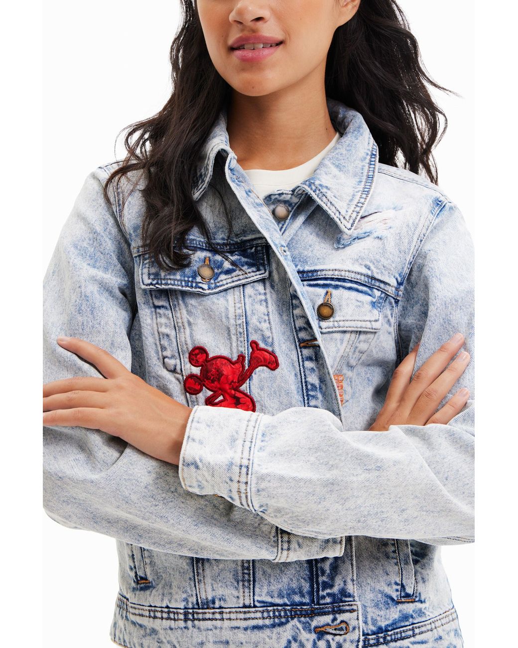 Desigual White Disney's Mickey Mouse Denim Jacket, Cotton