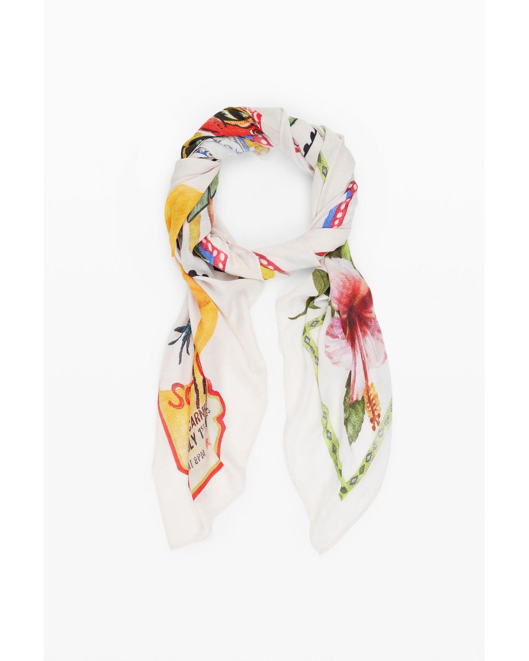 Desigual White Stamp Scarf, Viscose