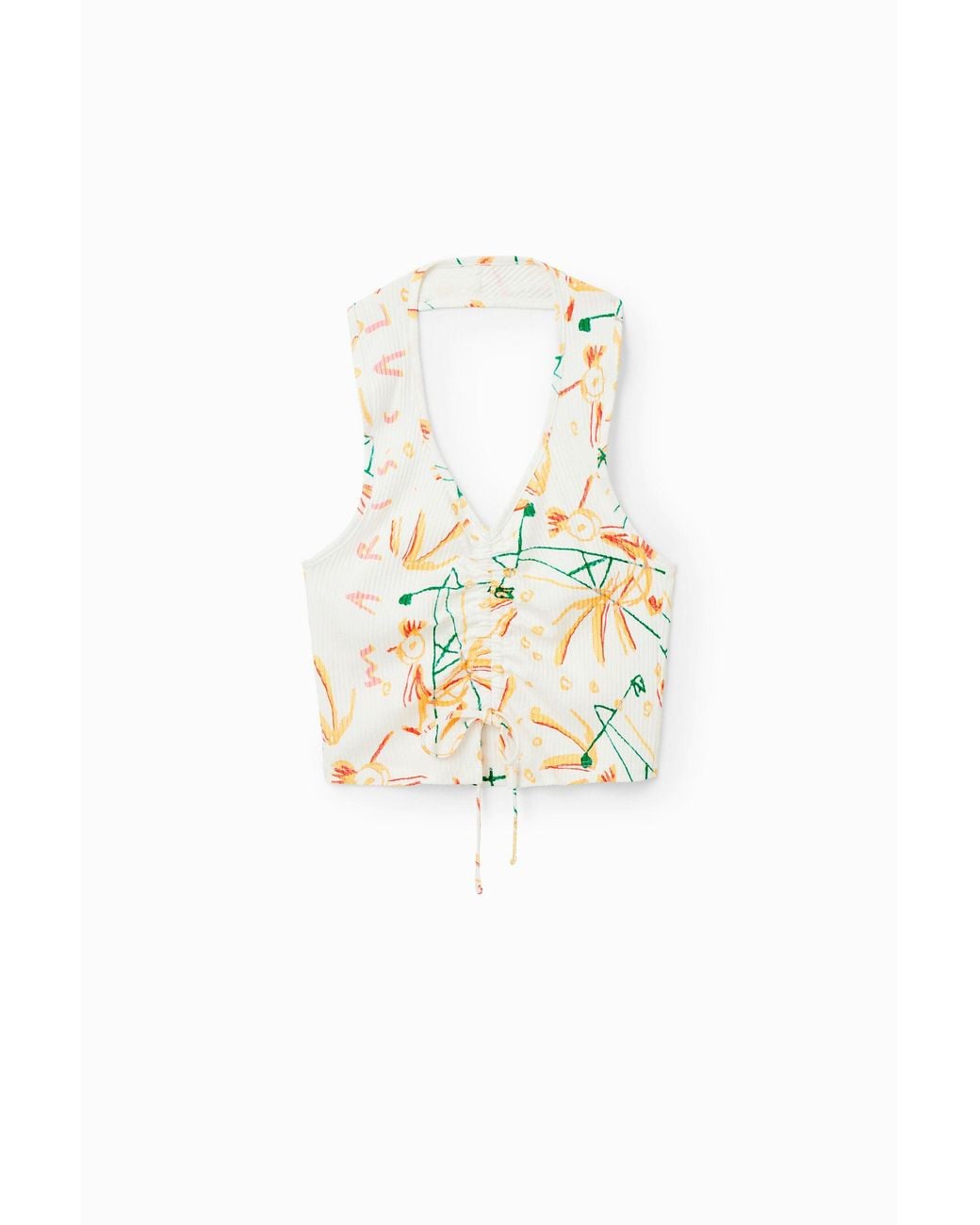 Desigual White Short Gathered Top, Viscose