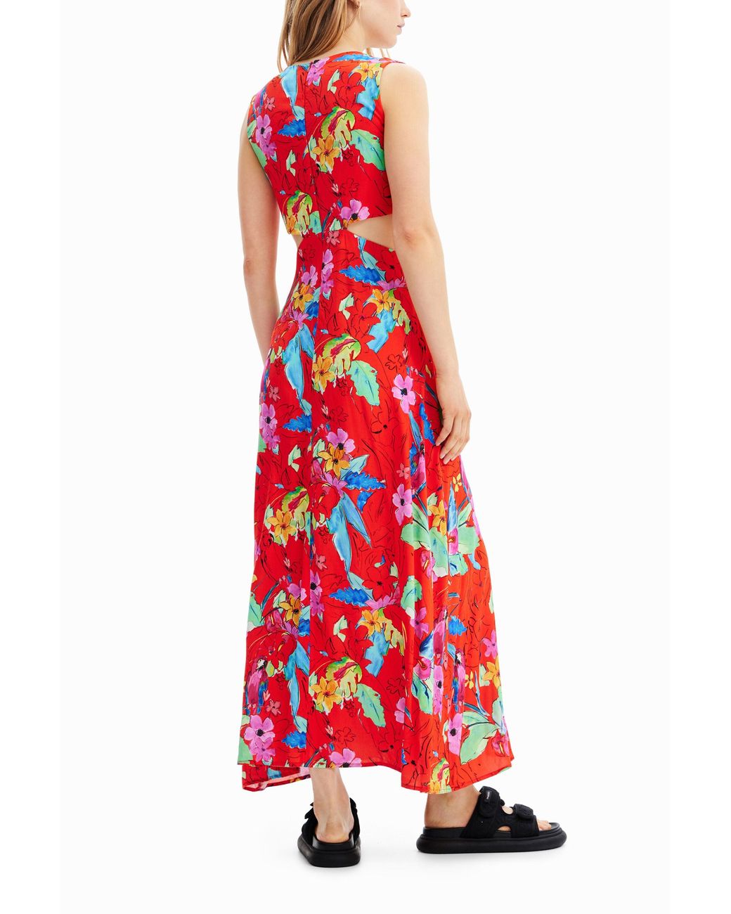 Desigual Red Long Cut-Out Dress, Viscose