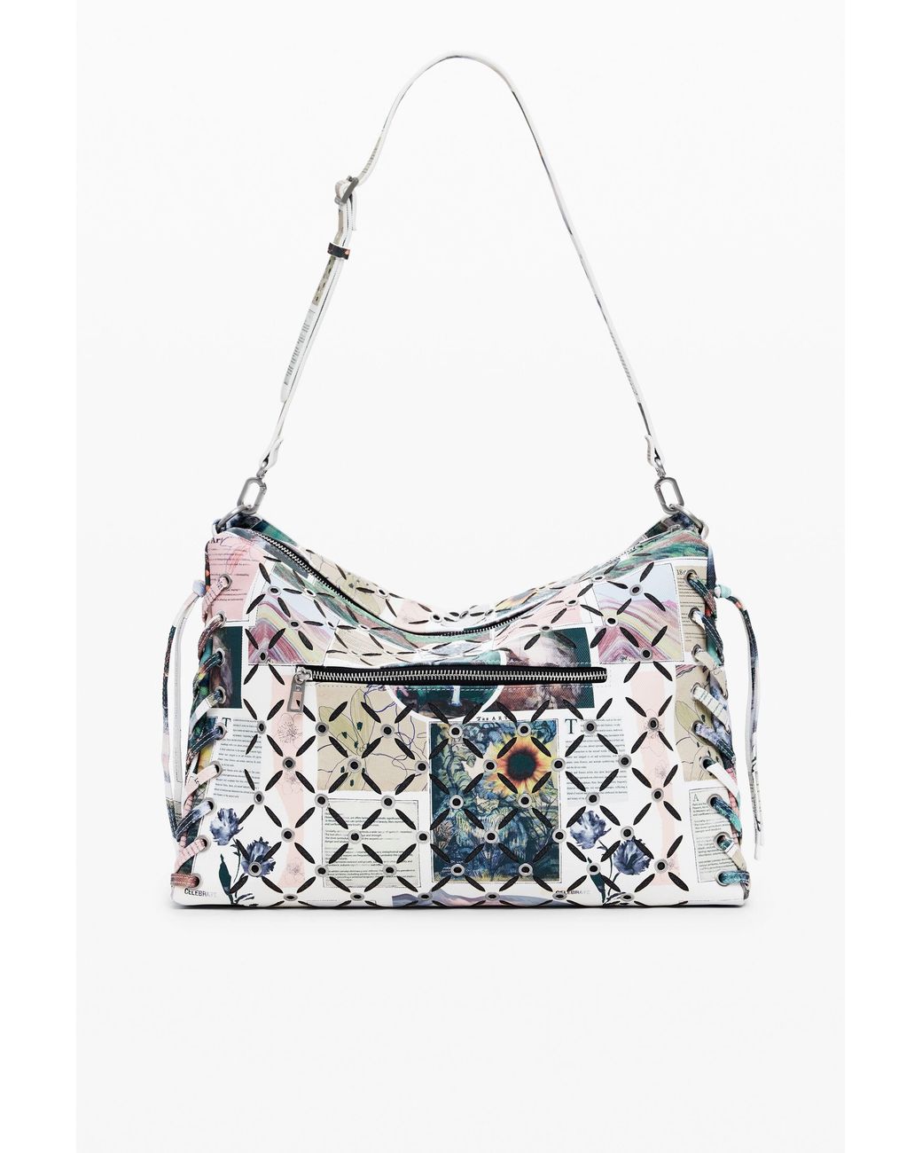 Desigual Blue Medium Collage Perforated Crossbody Bag, Polyurethane