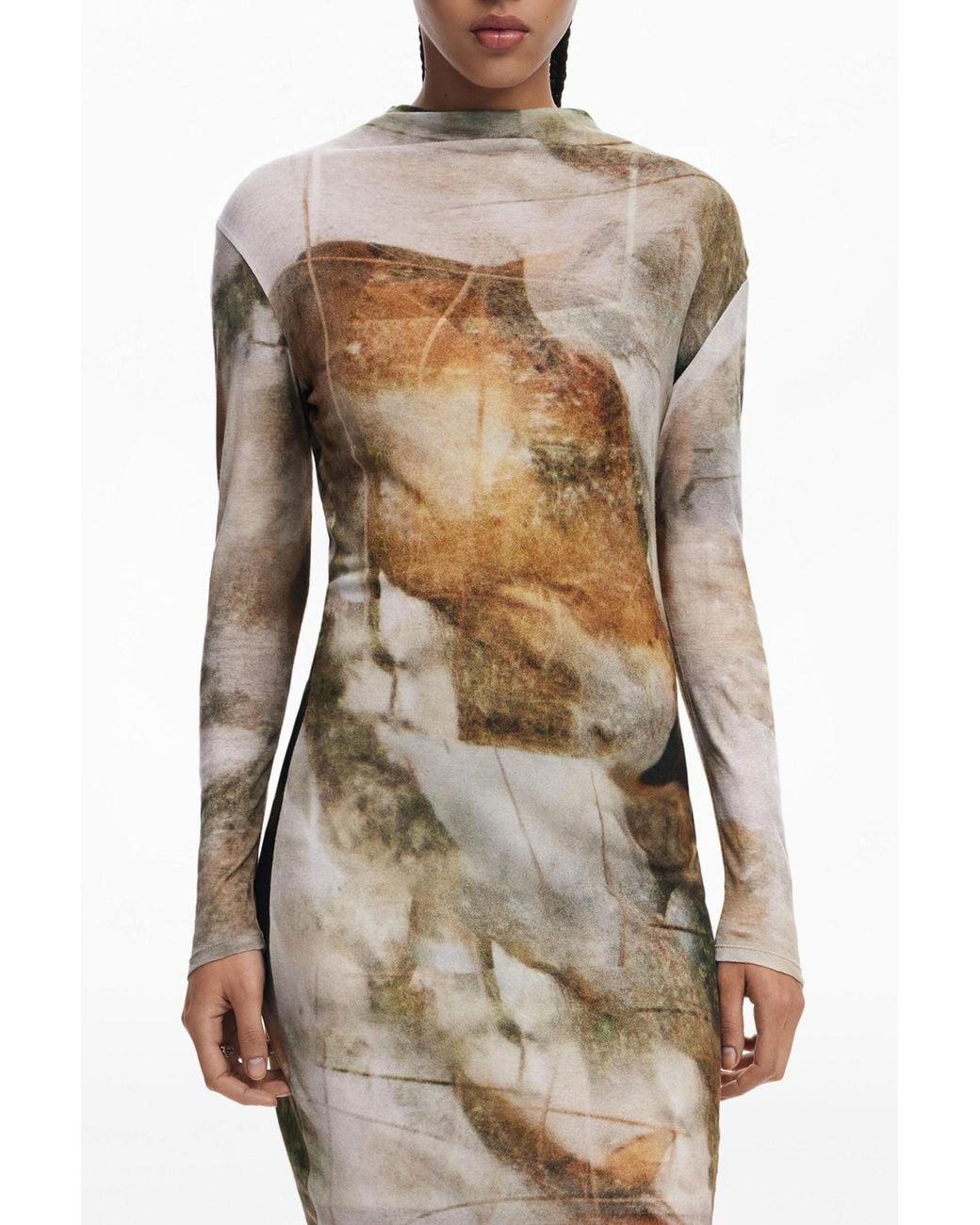 Desigual Metallic Mock Neck Dress, Cotton