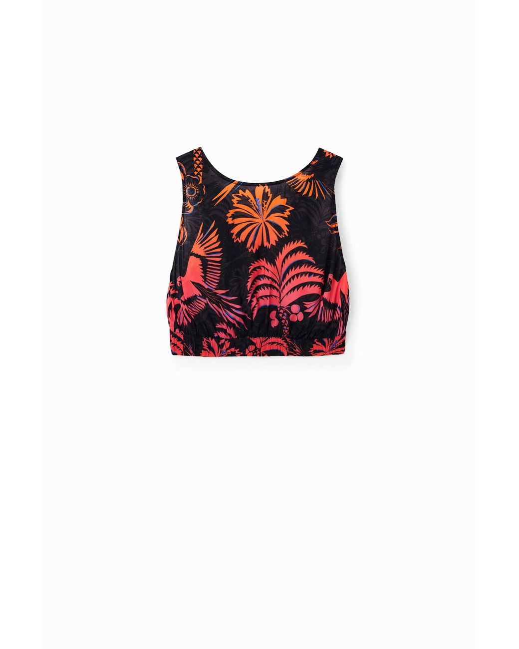 Desigual Red Short Tropical Top With Straps, Viscose
