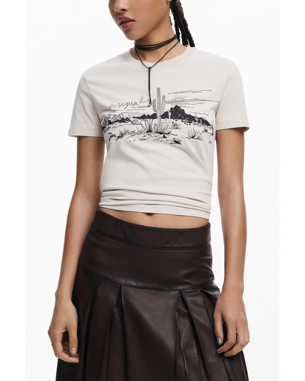 Desigual White Short-Sleeve Landscape T-Shirt, Cotton