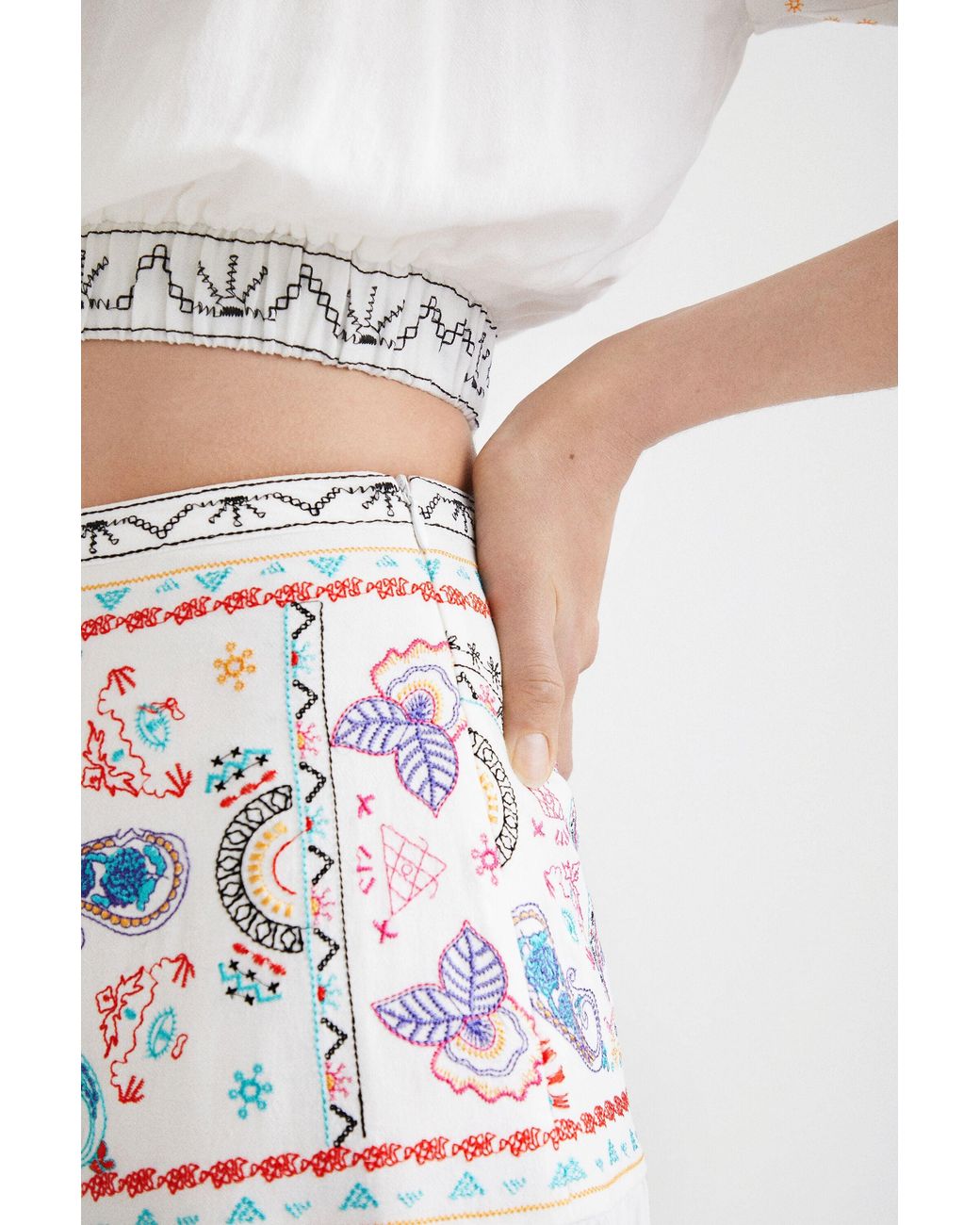 Desigual White Long Paisley Skirt