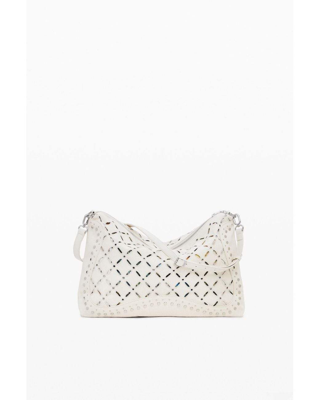 Desigual White Medium Perforated Crossbody Bag, Cotton
