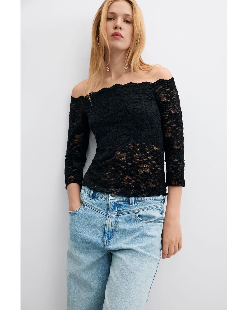 Desigual Black Strapless Lace T-Shirt