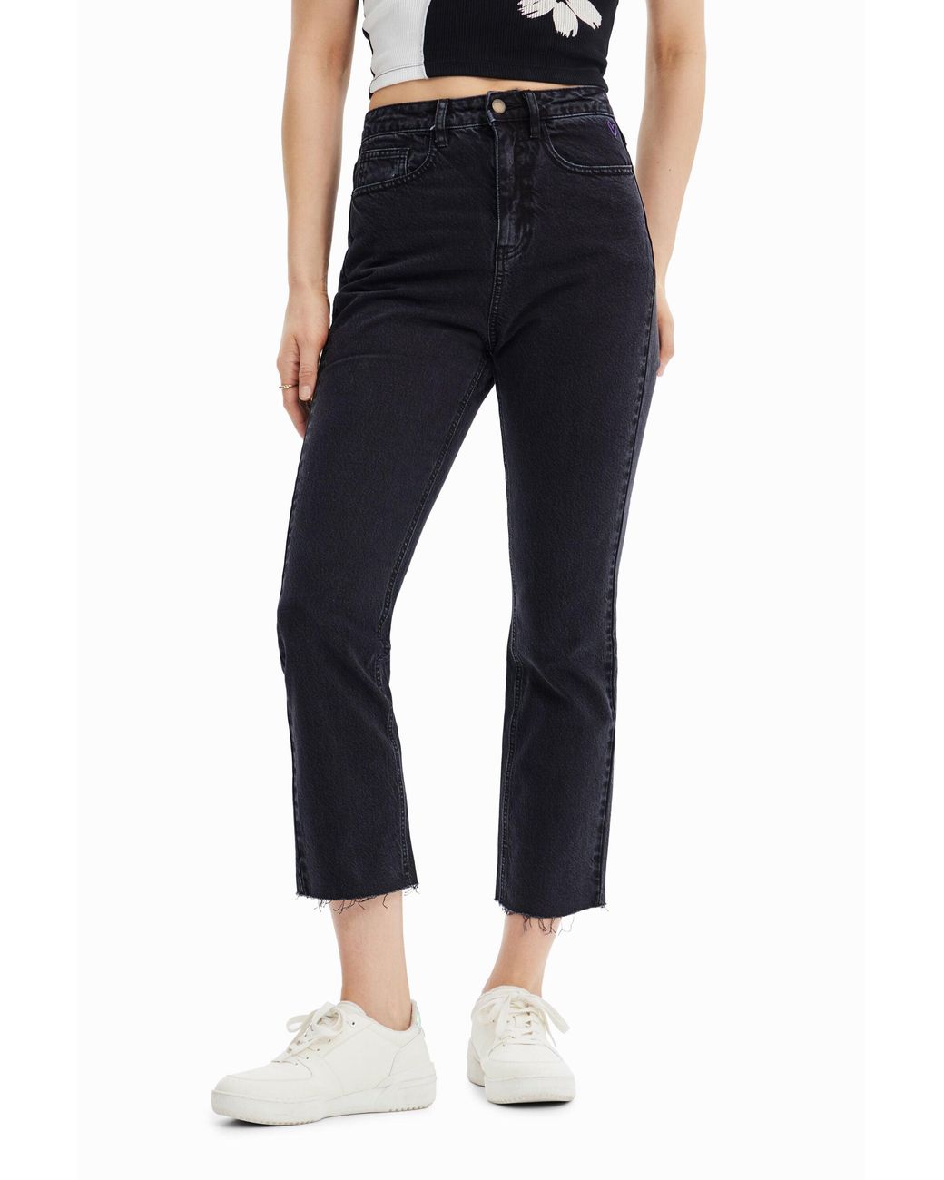 Desigual Blue Straight Cropped Jeans, Cotton