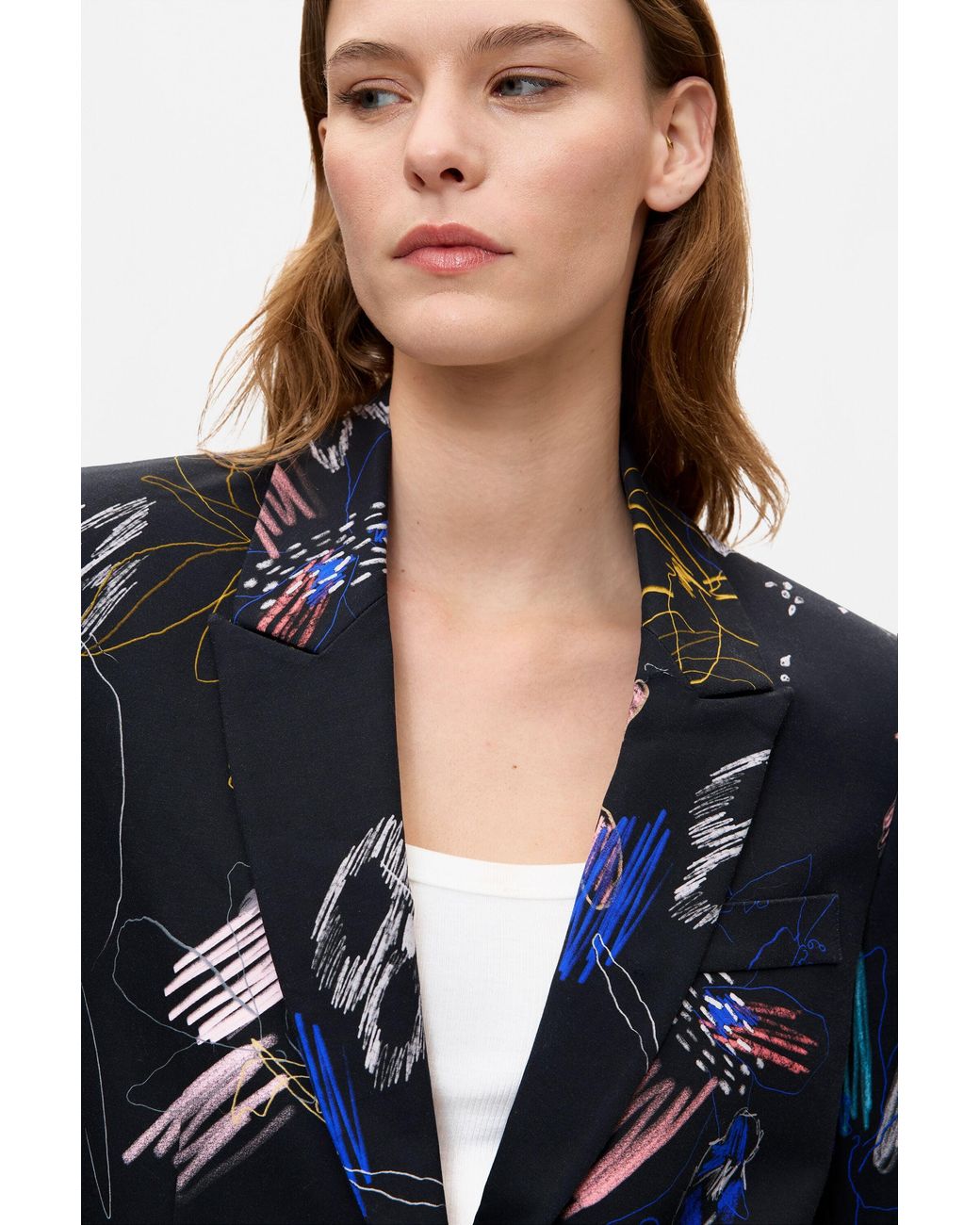 Desigual Blue Floral Print Blazer, Cotton