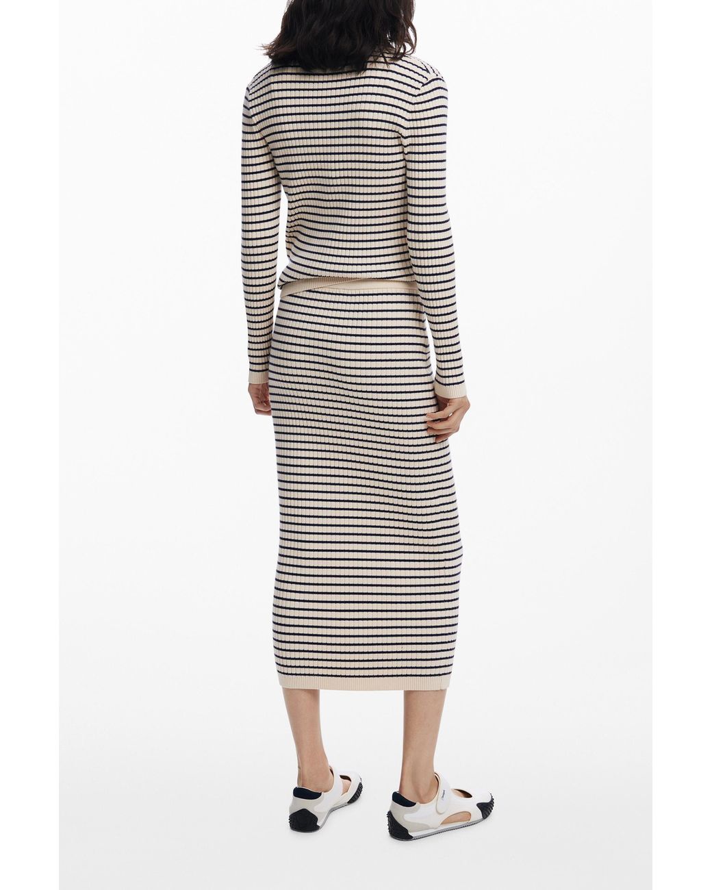 Desigual Blue Striped Knit Midi Skirt