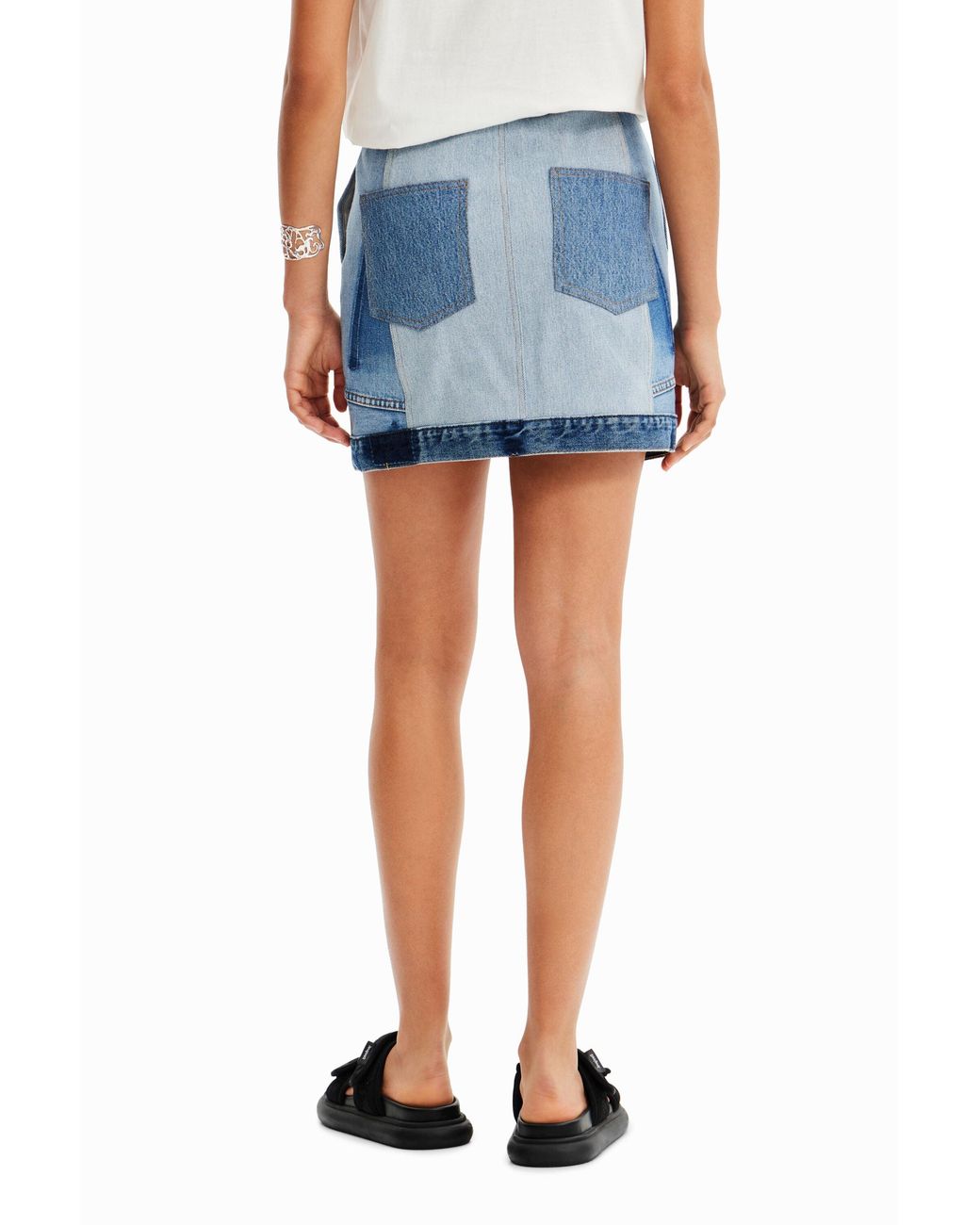 Desigual Blue Upcycled Denim Mini-Skirt, Cotton