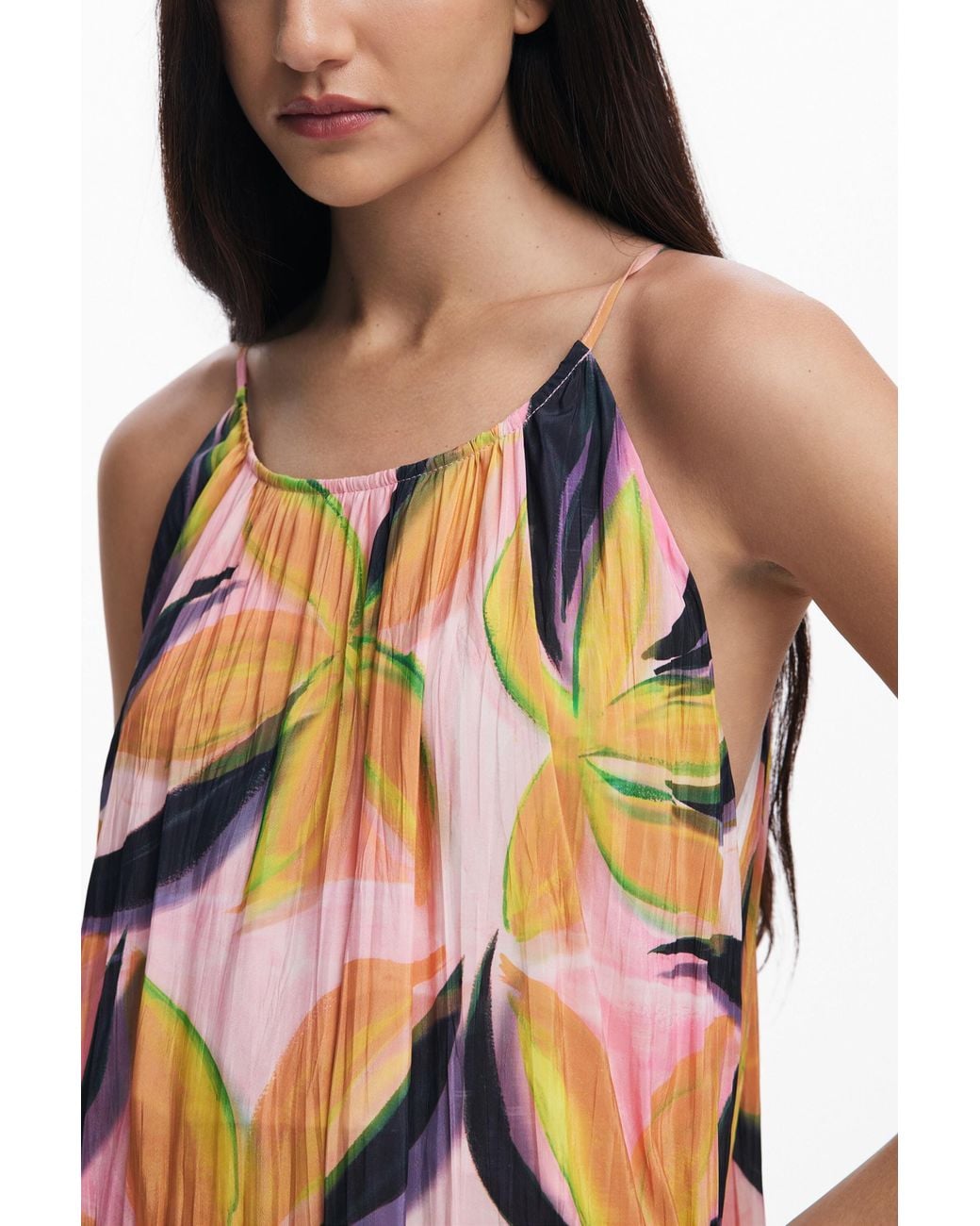 Desigual White Crinkled Effect Midi Dress, Polyester