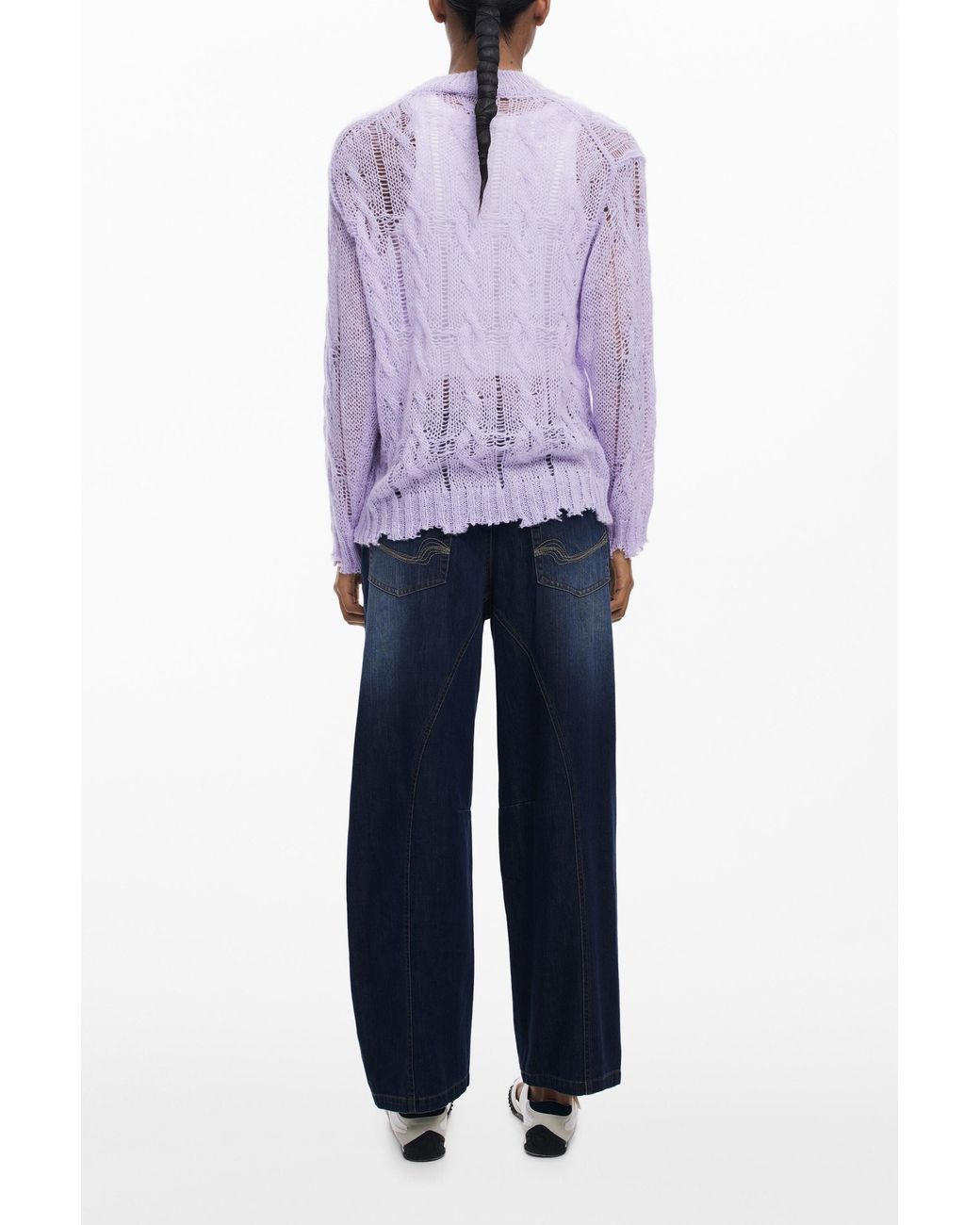 Desigual Purple Cable-Knit Sweater With Distressed Details
