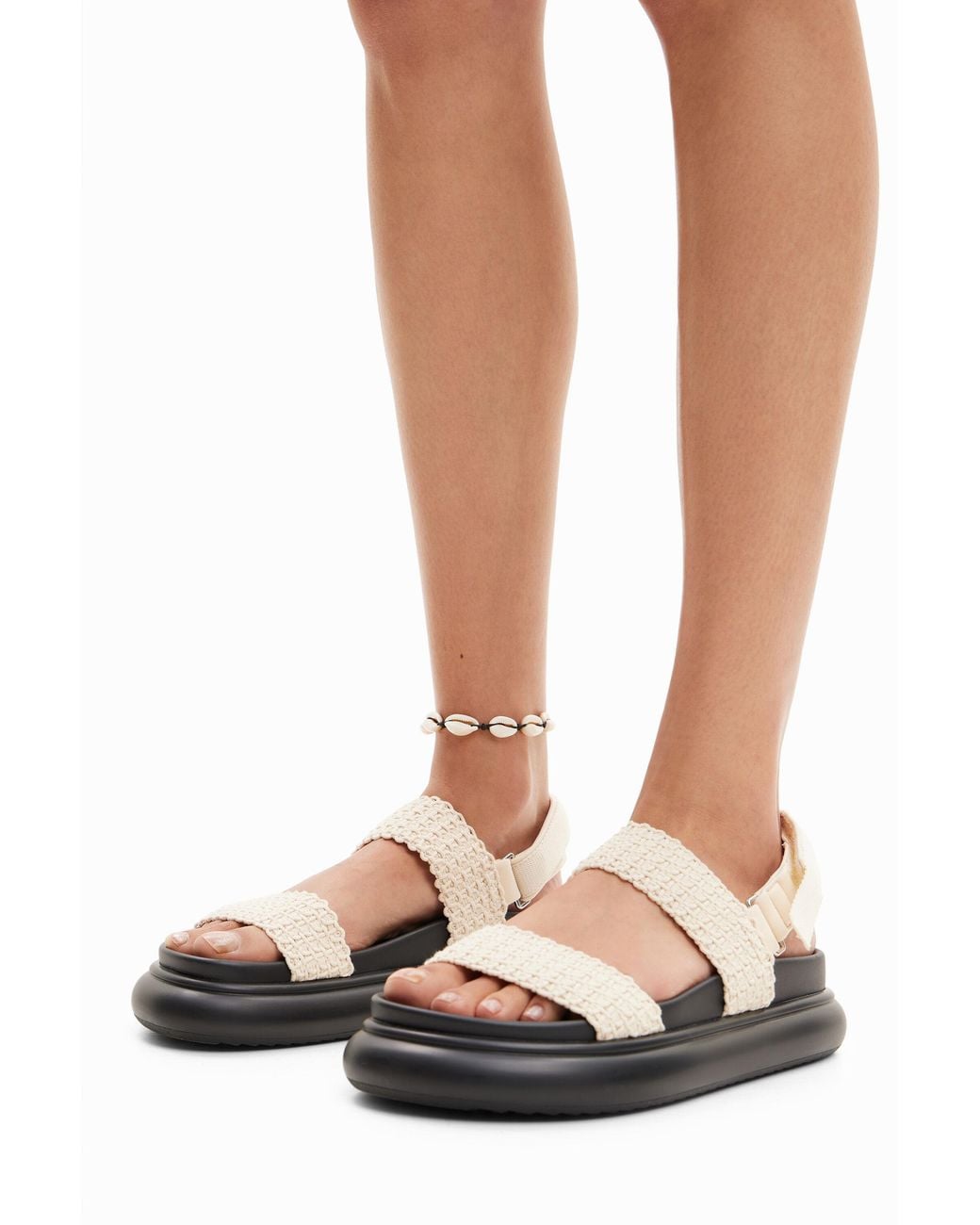 Desigual White Crochet Platform Strap Sandals