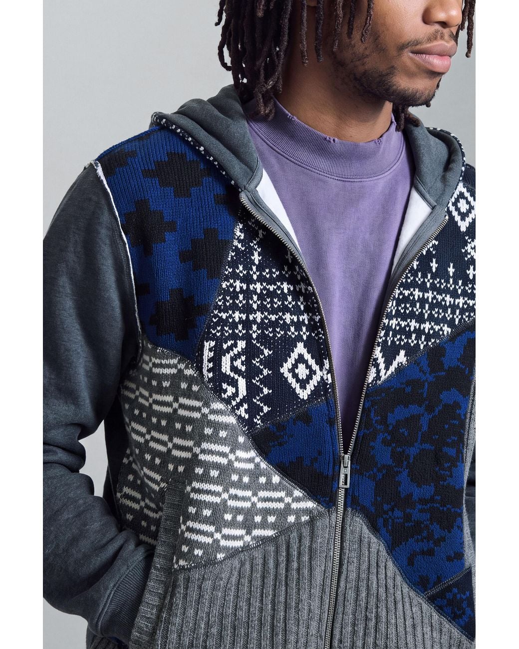 Desigual Blue Patchwork Hooded Sweatshirt for men