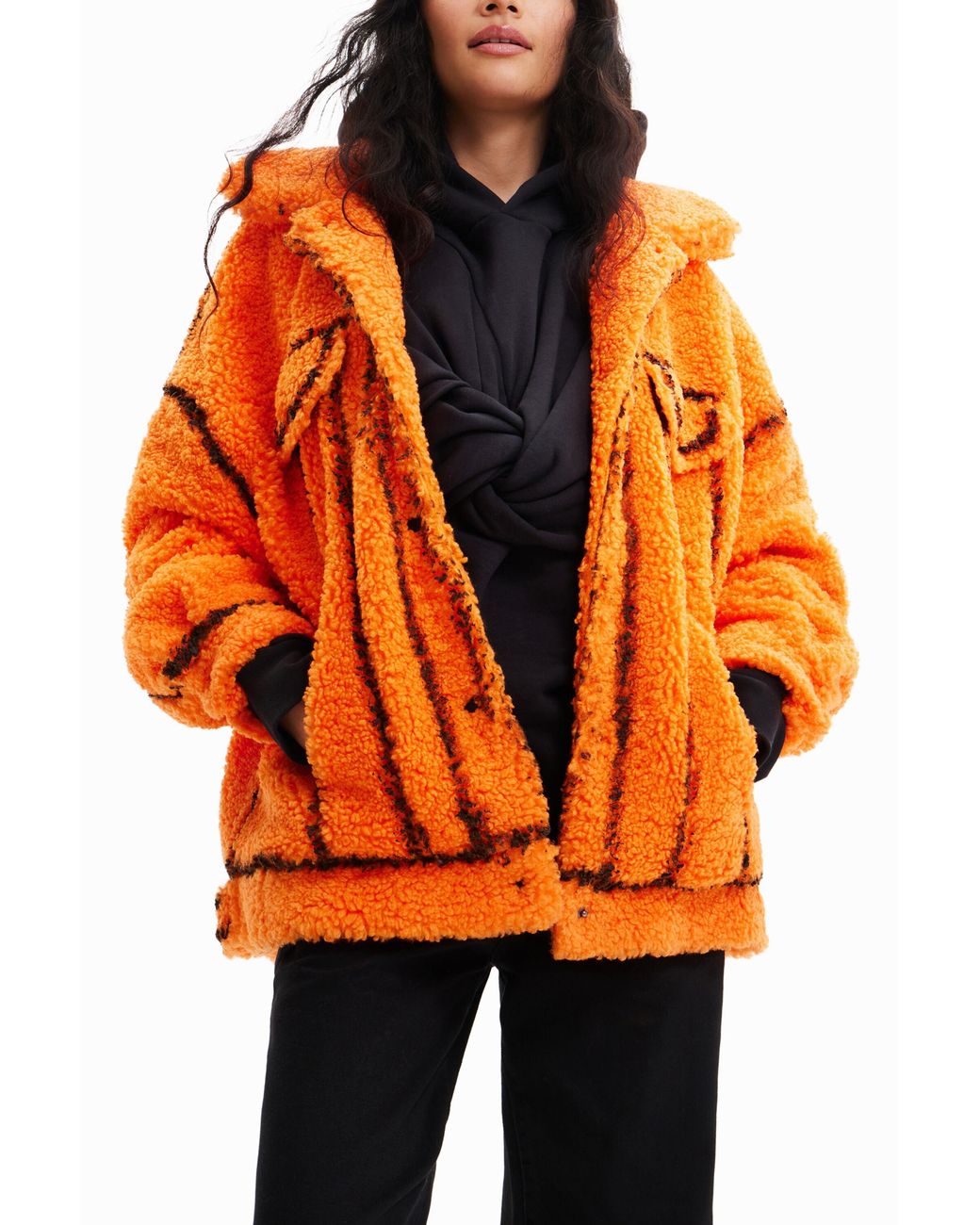 Desigual Orange Arty Fleece Jacket, Polyester