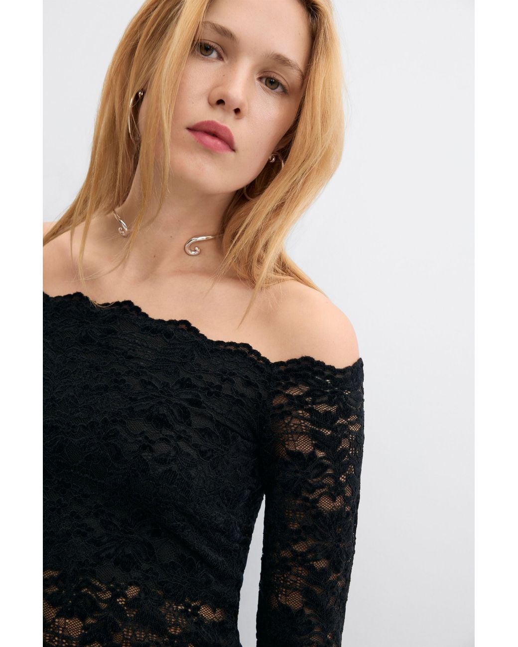 Desigual Black Strapless Lace T-Shirt